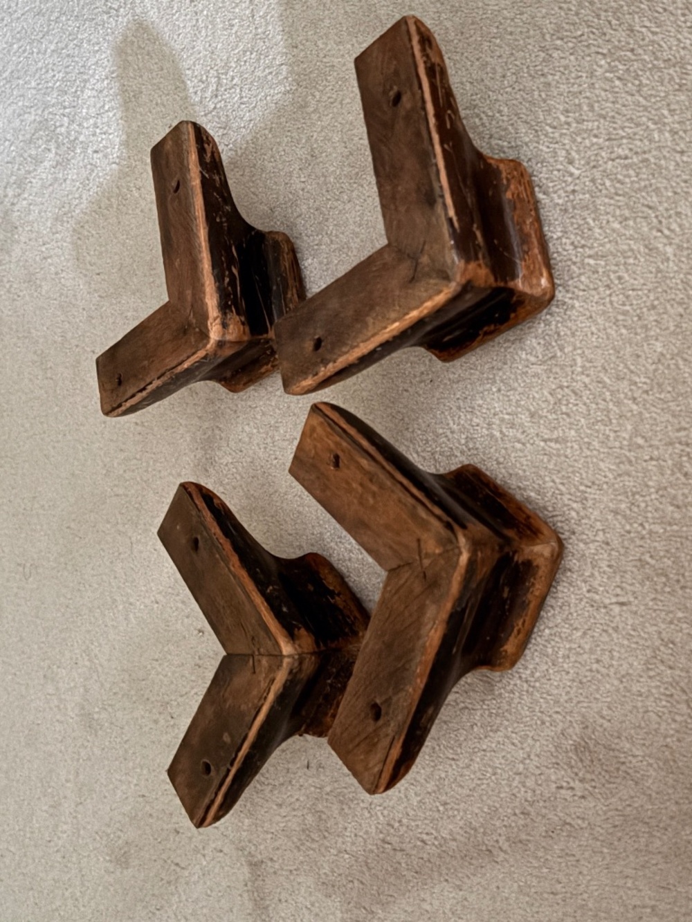 Set of 4 Vintage Wooden Corner Bracket Furniture Feet / Support Blocks
